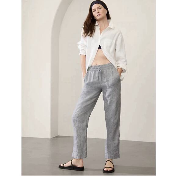 Athleta Retreat Linen High Rise Ankle Pant Size XL Storm Cloud Gray Summer Pant - Picture 1 of 14